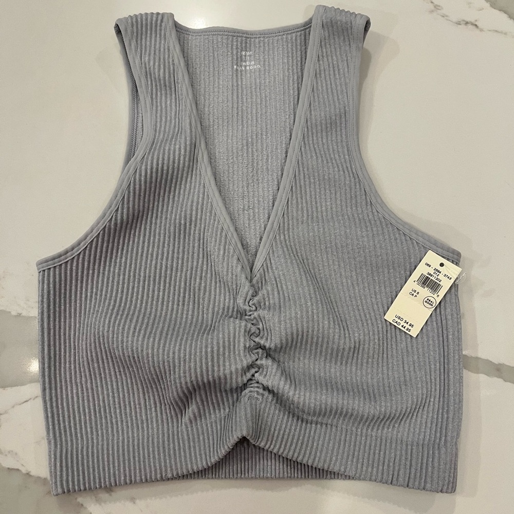 Aerie Gray Ribbed Knit Sleeveless Top